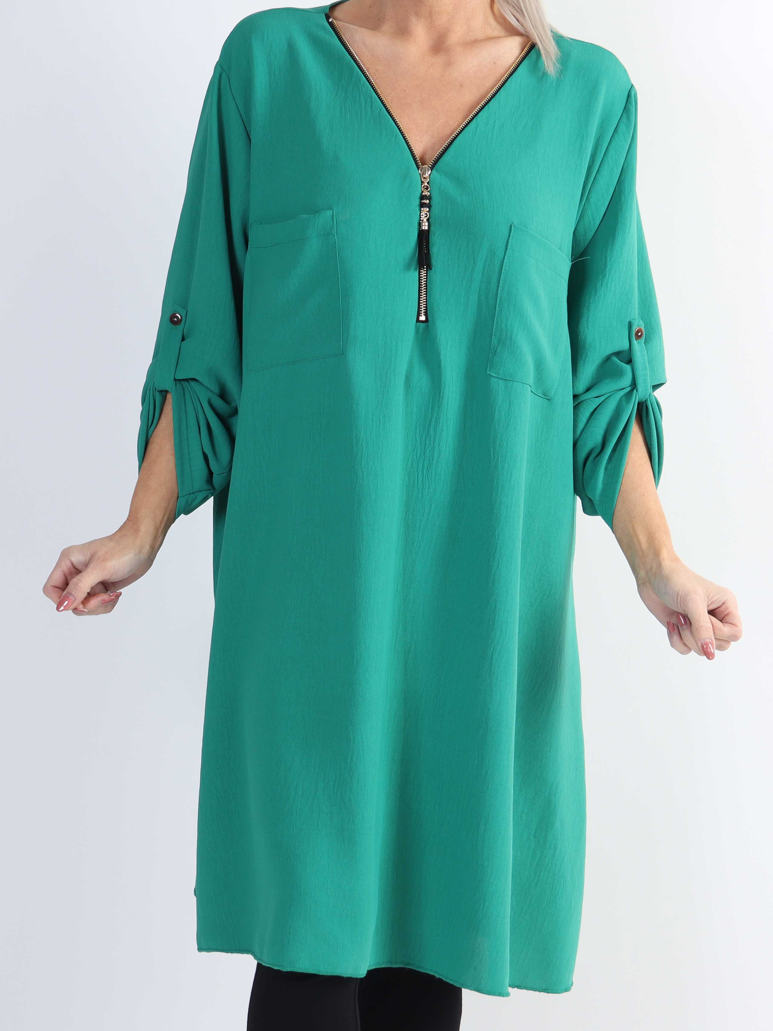 Claudia Dress - Tunikaklänning i plus size med dragkedja och fickor